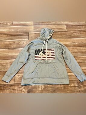 Realtree Women’s Light Gray Hooded Sweatshirt with American Flag Graphic